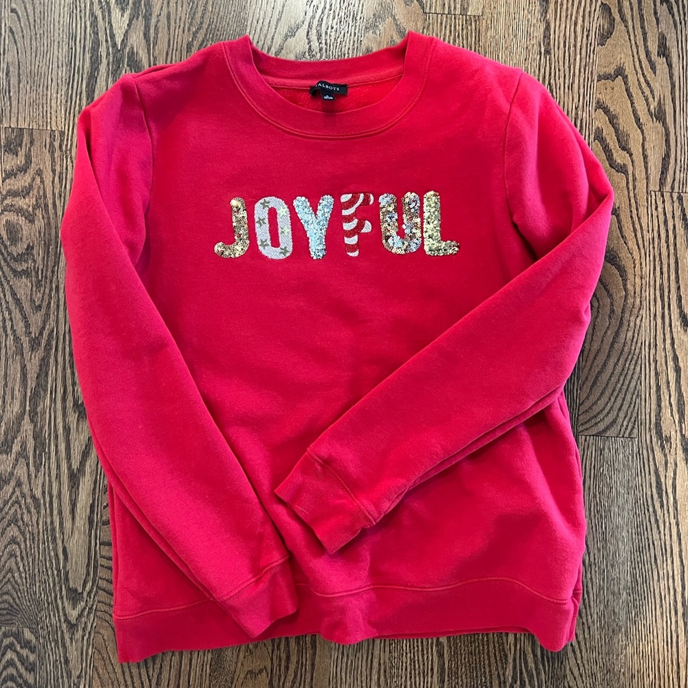 NWOT, festive JOYFUL top from Talbots, size small.